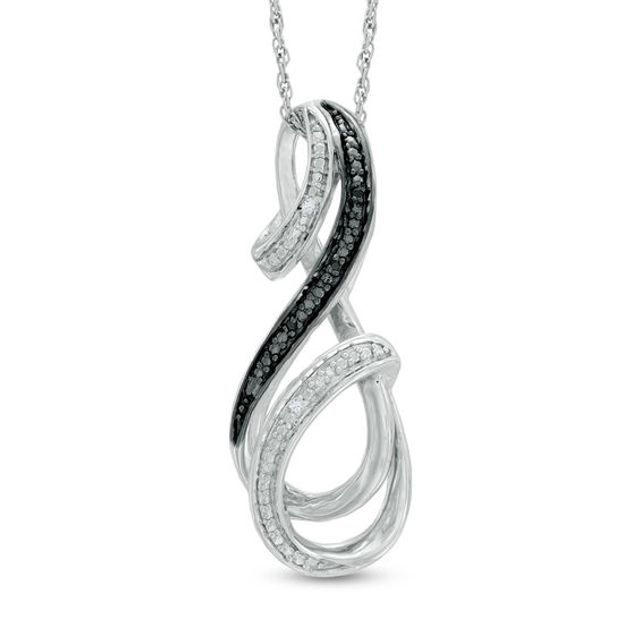 Enhanced Black and White Diamond Accent Beaded Infinity Ribbon Pendant in Sterling Silver