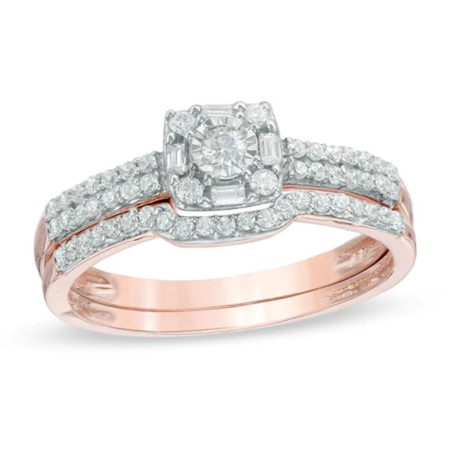 1/3 CT. T.w. Diamond Frame Bridal Set in 10K Rose Gold