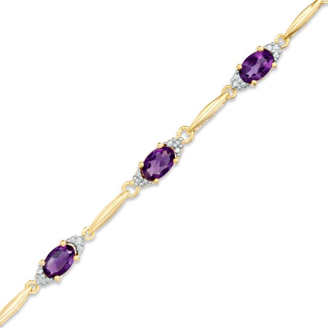 Oval Amethyst and Diamond Accent Bracelet in 10K Gold Vermeil - 7.25"