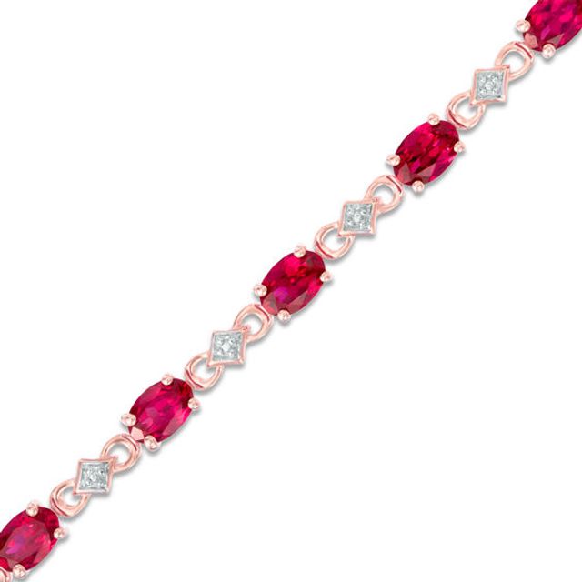 Oval Lab-Created Ruby and Diamond Accent Bracelet in Sterling Silver with 10K Rose Gold Plate - 7.25"