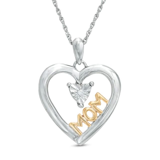 Diamond Accent Heart with Mom Pendant in Sterling Silver and 14K Gold Plate