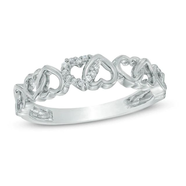 1/20 CT. T.w. Diamond Alternating Hearts Ring in 10K White Gold