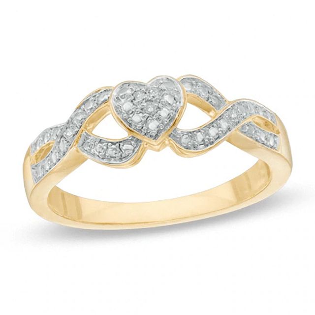 Diamond Accent Heart Split Shank Promise Ring in Sterling Silver and 10K Gold Plate