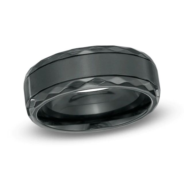 Men's 8.0mm Black Zirconium Textured Edge Ring