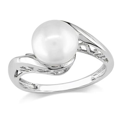8.0 - 8.5mm Cultured Freshwater Pearl Bypass Ring 10K White Gold