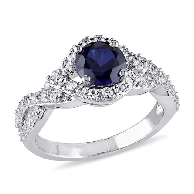 6.5mm Lab-Created Blue and White Sapphire Ring Sterling Silver