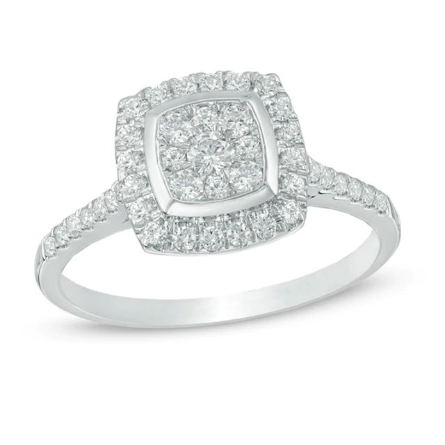 1/2 CT. T.w. Multi-Diamond Square Frame Engagement Ring in 10K White Gold