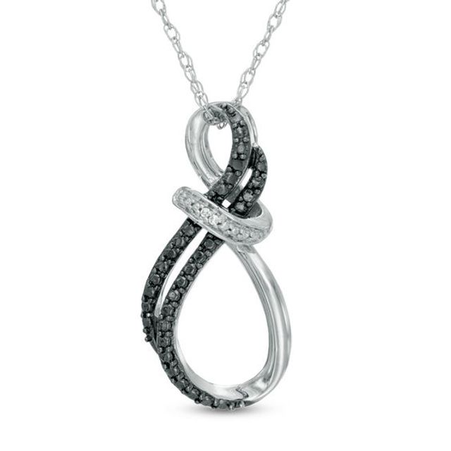 Enhanced Black and White Diamond Accent Double Row Infinity Pendant in Sterling Silver