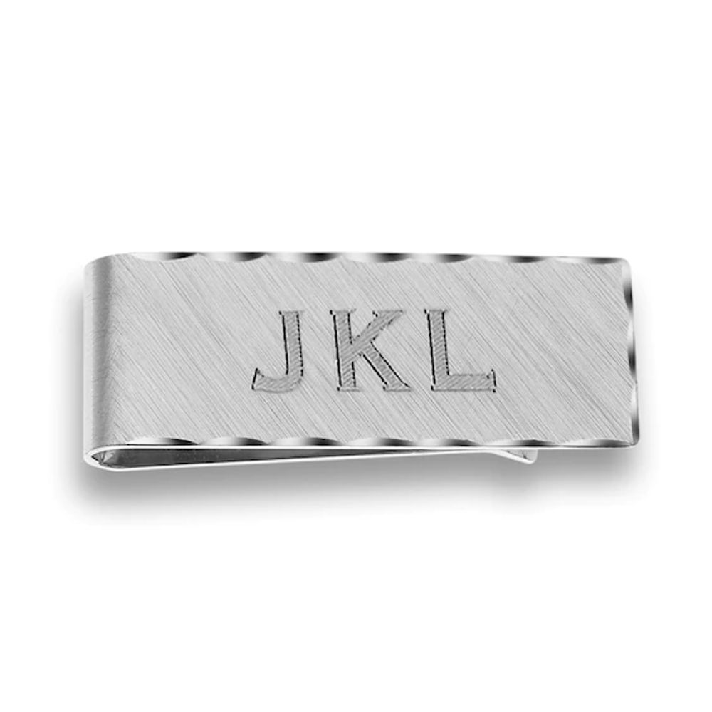 Men's Engraved Scallop Edge Money Clip in Sterling Silver (5 Characters)