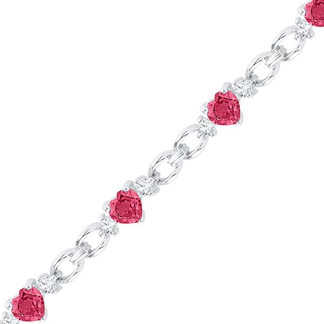 5.0mm Heart-Shaped Lab-Created Ruby and White Sapphire Bracelet in Sterling Silver - 7.5"