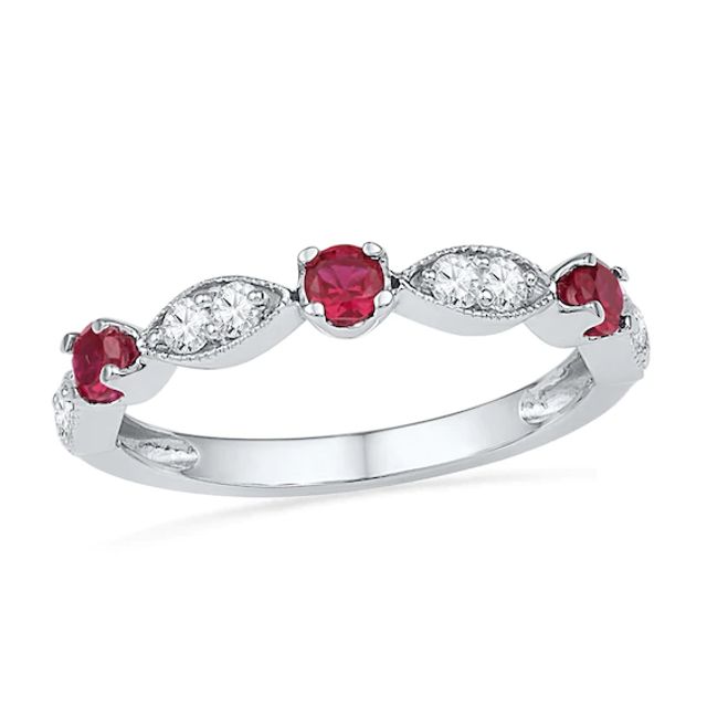 Lab-Created Ruby and White Sapphire Ring in Sterling Silver