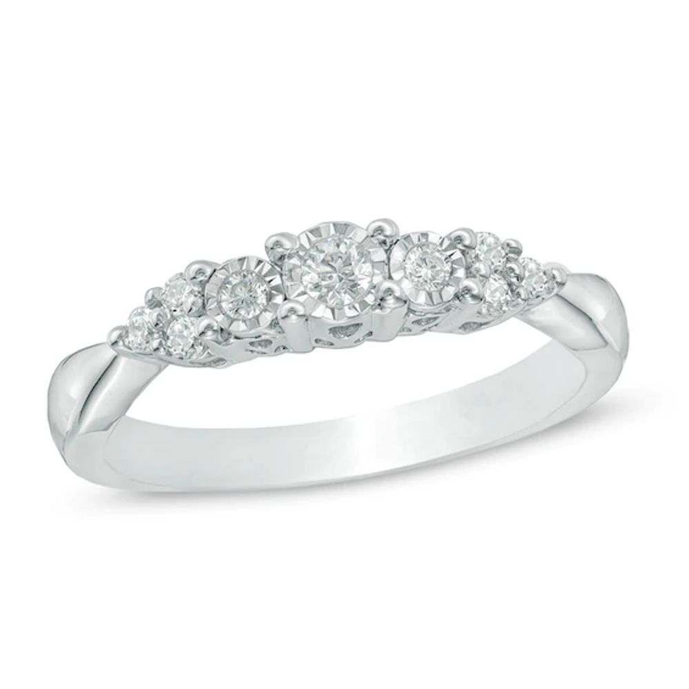1/5 CT. T.w. Diamond Three Stone Tri-Sides Ring in 10K White Gold