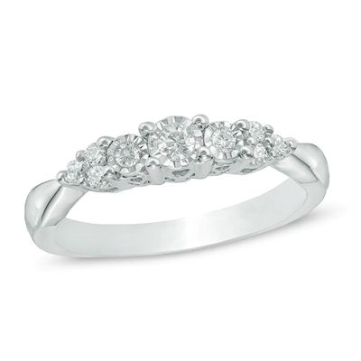 1/5 CT. T.w. Diamond Three Stone Tri-Sides Ring in 10K White Gold