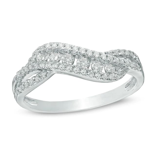 1/3 CT. T.w. Diamond Split Shank Wave Ring in 10K White Gold