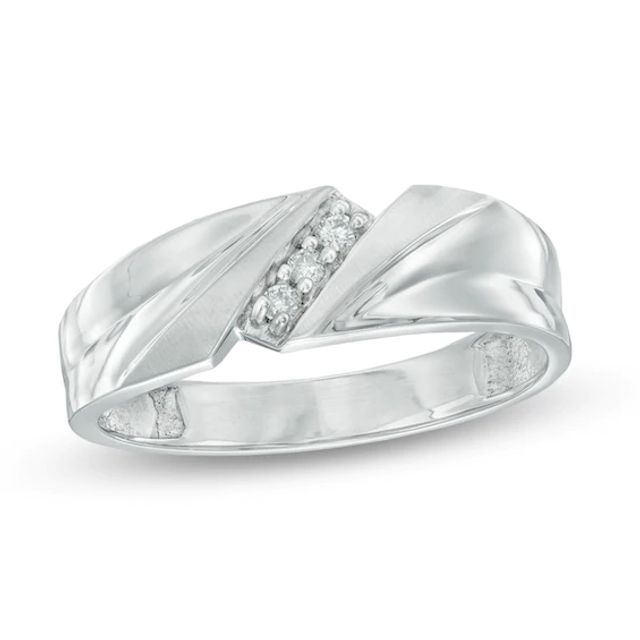 Men's Diamond Accent Three Stone Slant Wedding Band in 10K White Gold