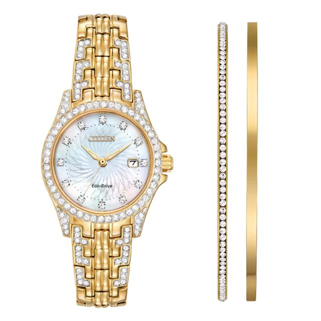 Ladies' Citizen Eco-DriveÂ® Silhouette Crystal Watch and Bangle Boxed Set (Model: Ew1222-64D)