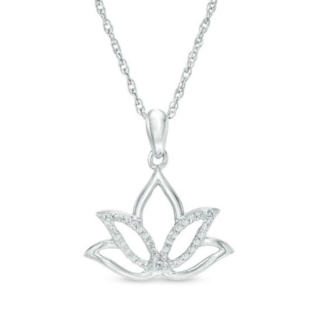 Diamond Accent Outline Lotus Flower Pendant in Sterling Silver