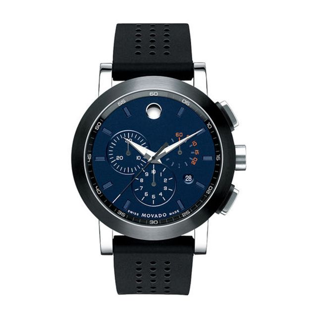 Men's Movado MuseumÂ® Sport Chronograph Strap Watch with Blue Dial (Model: 0607002)