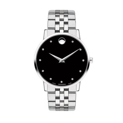 Men's Movado MuseumÂ® Classic 1/20 CT. T.w. Diamond Watch with Black Dial (Model: 0607201)
