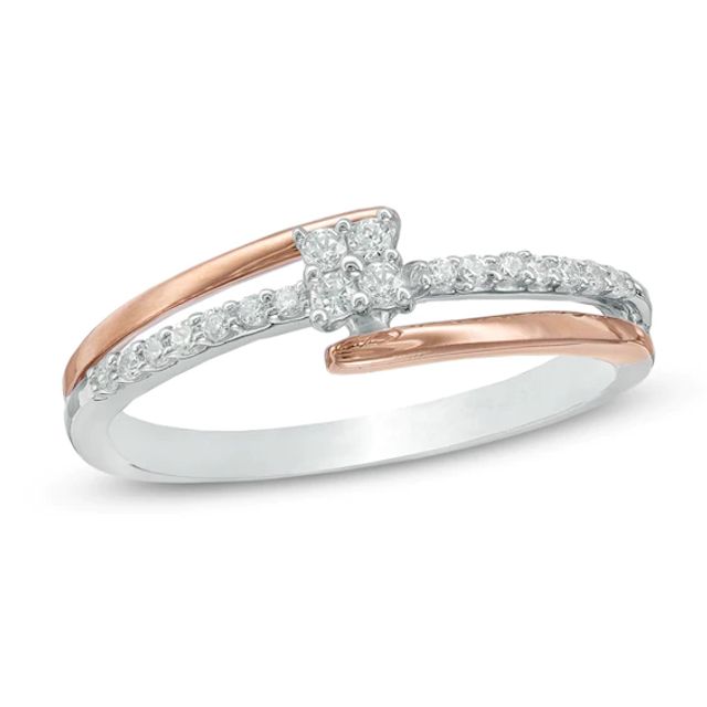 1/6 CT. T.w. Quad Diamond Bypass Promise Ring in Sterling Silver and 10K Rose Gold