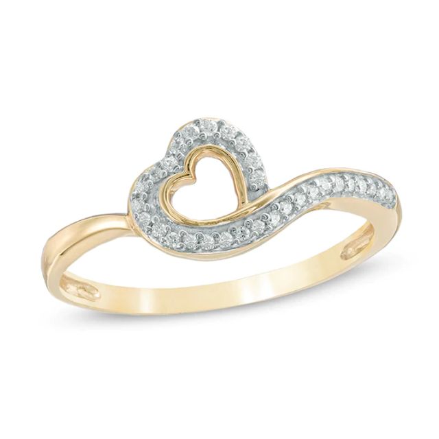 1/10 CT. T.w. Diamond Tilted Heart Ring in 10K Gold
