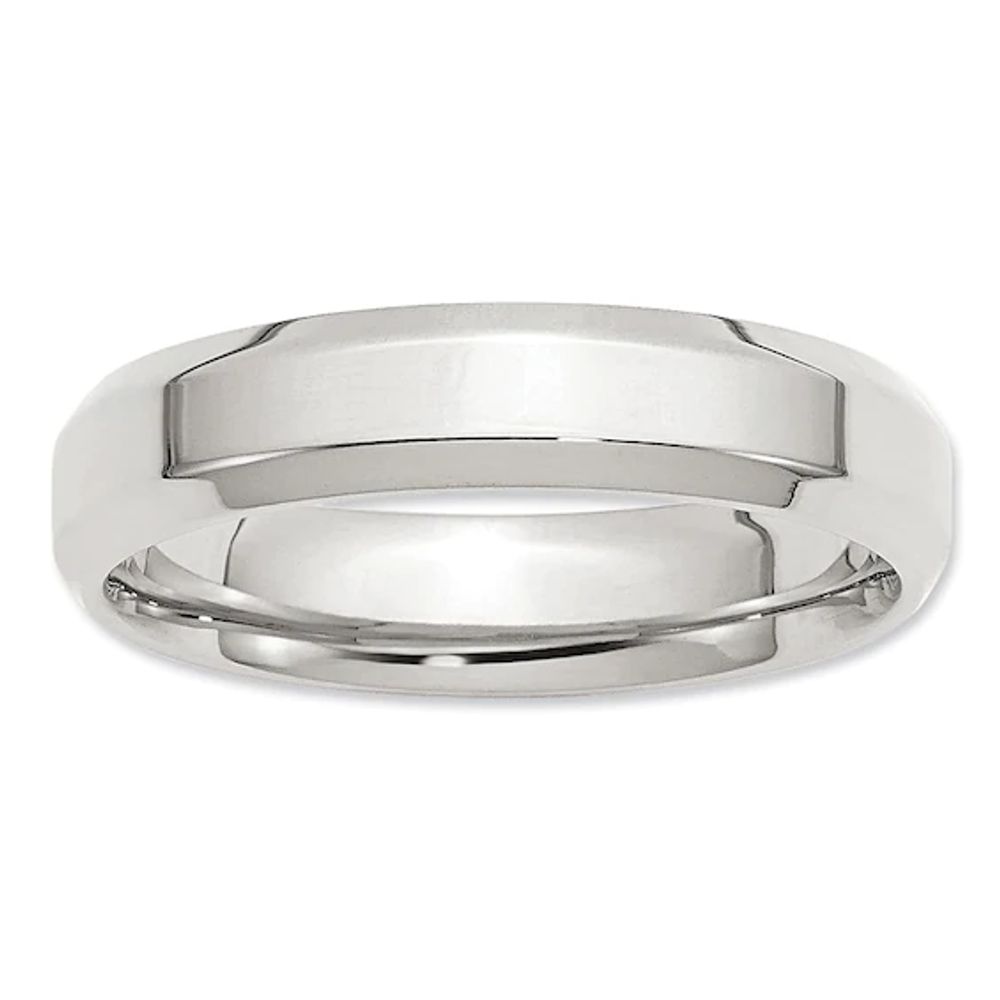 Men's 5.0mm Bevel Edge Comfort Fit Wedding Band in Sterling Silver