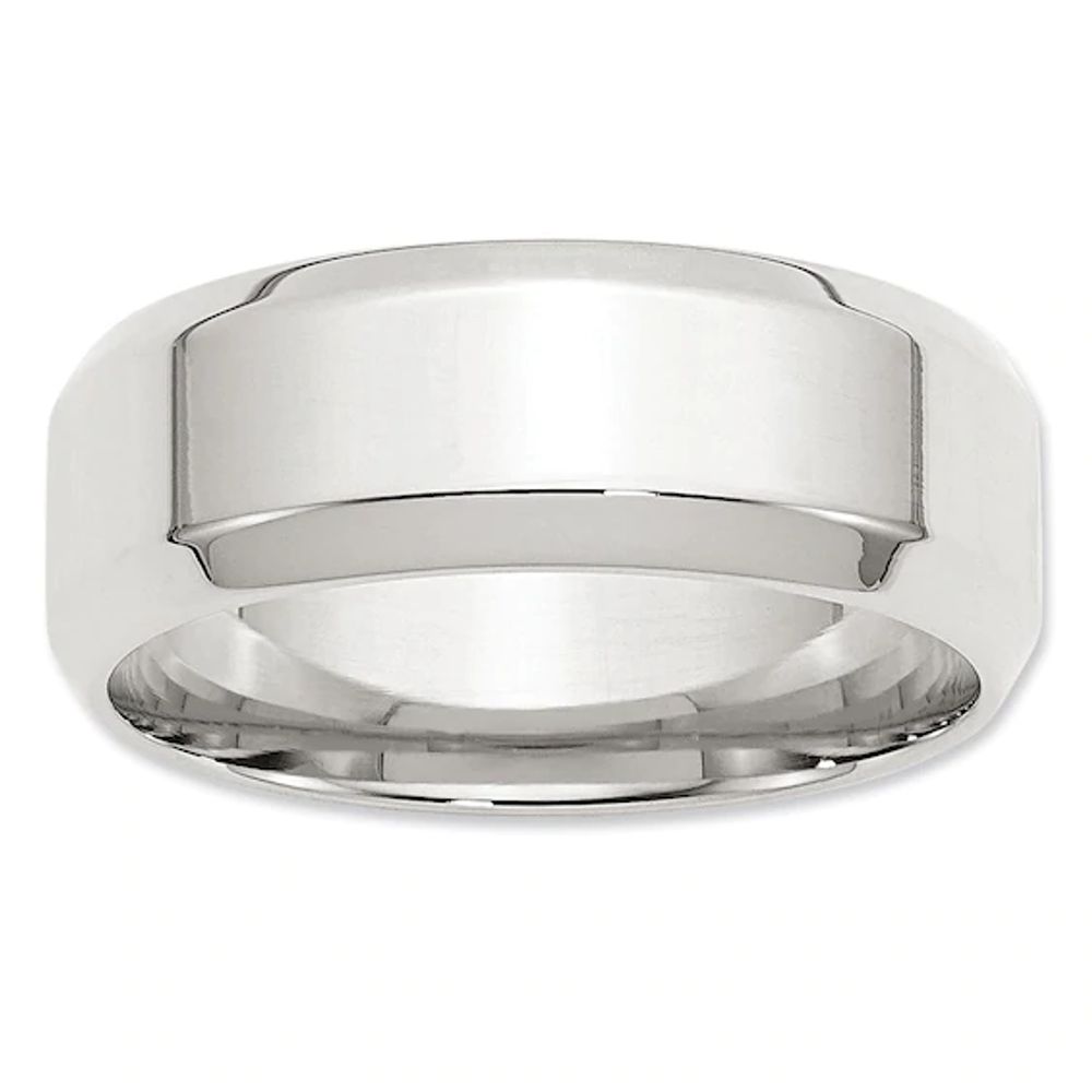 Zales Men's 8.0mm Bevel Edge Comfort Fit Wedding Band in Sterling Silver