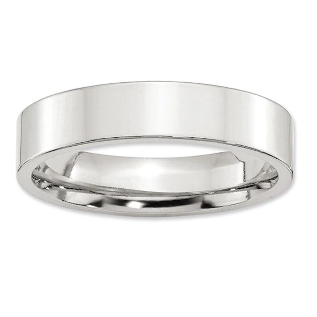 Zales Men's 5.0mm Flat Comfort Fit Wedding Band in Sterling Silver