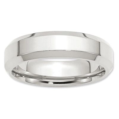 Ladies' 6.0mm Bevel Edge Comfort Fit Wedding Band in Sterling Silver