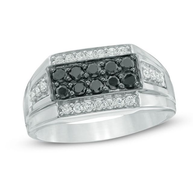 Men's 3/4 CT. T.w. Enhanced Black and White Diamond Ring in Sterling Silver