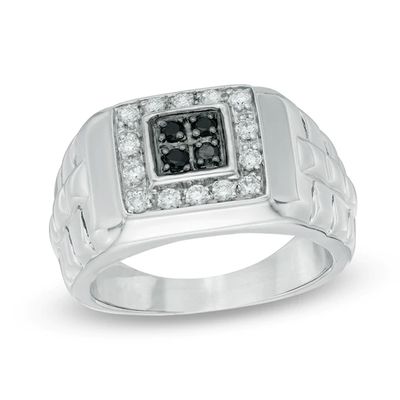 Men's 1/2 CT. T.w. Enhanced Black and White Diamond Ring in Sterling Silver