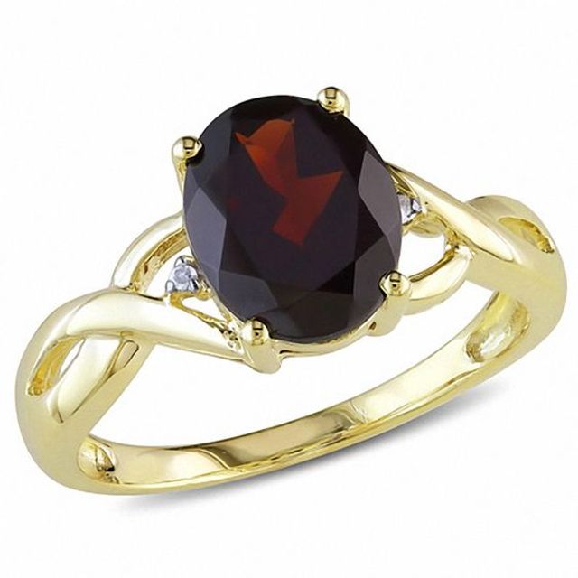 Oval Garnet and Diamond Accent Bypass Ring 10K Gold
