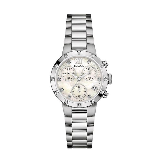 Ladies' Bulova Chronograph Watch with Mother-of-Pearl Dial (Model: 96R202)