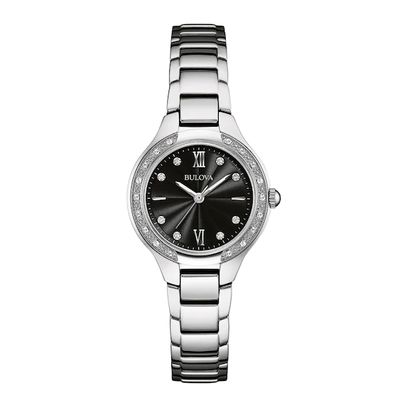 Ladies' Bulova Diamond Accent Watch with Black Dial (Model: 96R207)