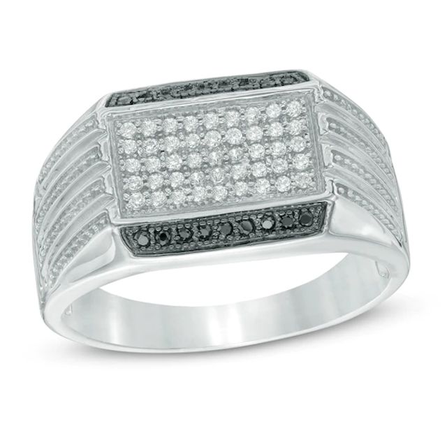 Men's 1/3 CT. T.w. Enhanced Black and White Diamond Ring in 10K White Gold