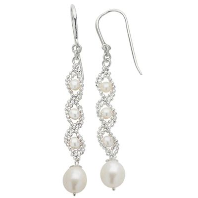 8.0-8.5mm Freshwater Cultured Pearl Imperial Lace Drop Earrings in Sterling Silver