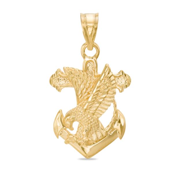 Men's Anchor with Eagle Necklace Charm in 10K Gold