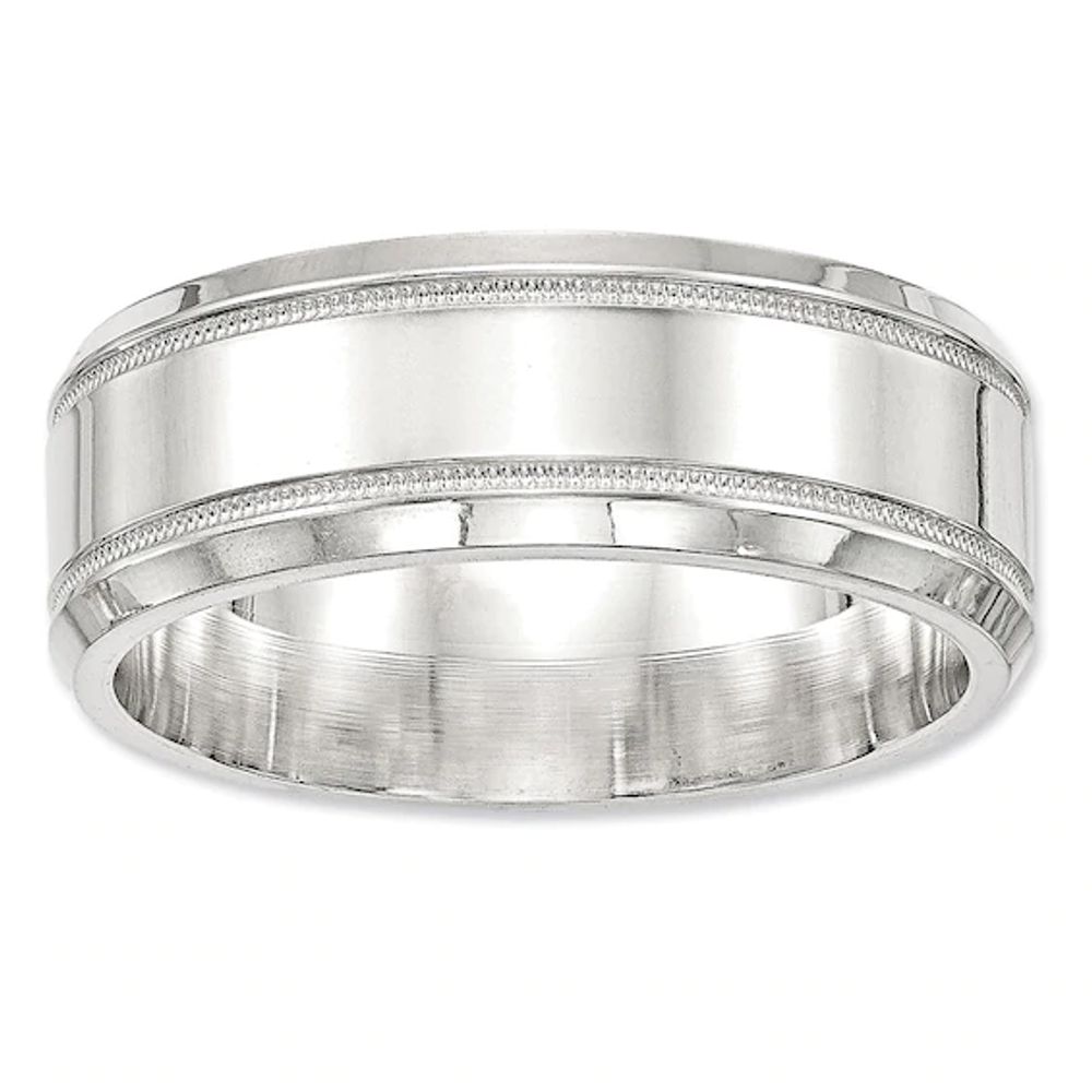 Men's 8.0mm Milgrain Beveled Edge Wedding Band in Sterling Silver