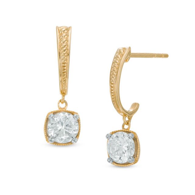 1/2 CT. T.w. Diamond Beaded J-Hoop Drop Earrings in 10K Gold