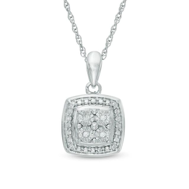 Quad Diamond Accent Square Frame Pendant in Sterling Silver