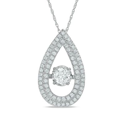 1 CT. T.w. Diamond Double Frame Teardrop Pendant in 14K White Gold