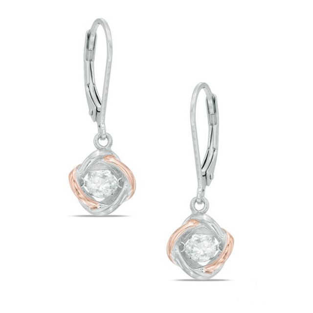 Lab-Created White Sapphire Love Knot Drop Earrings in Sterling Silver and 18K Rose Gold Plate