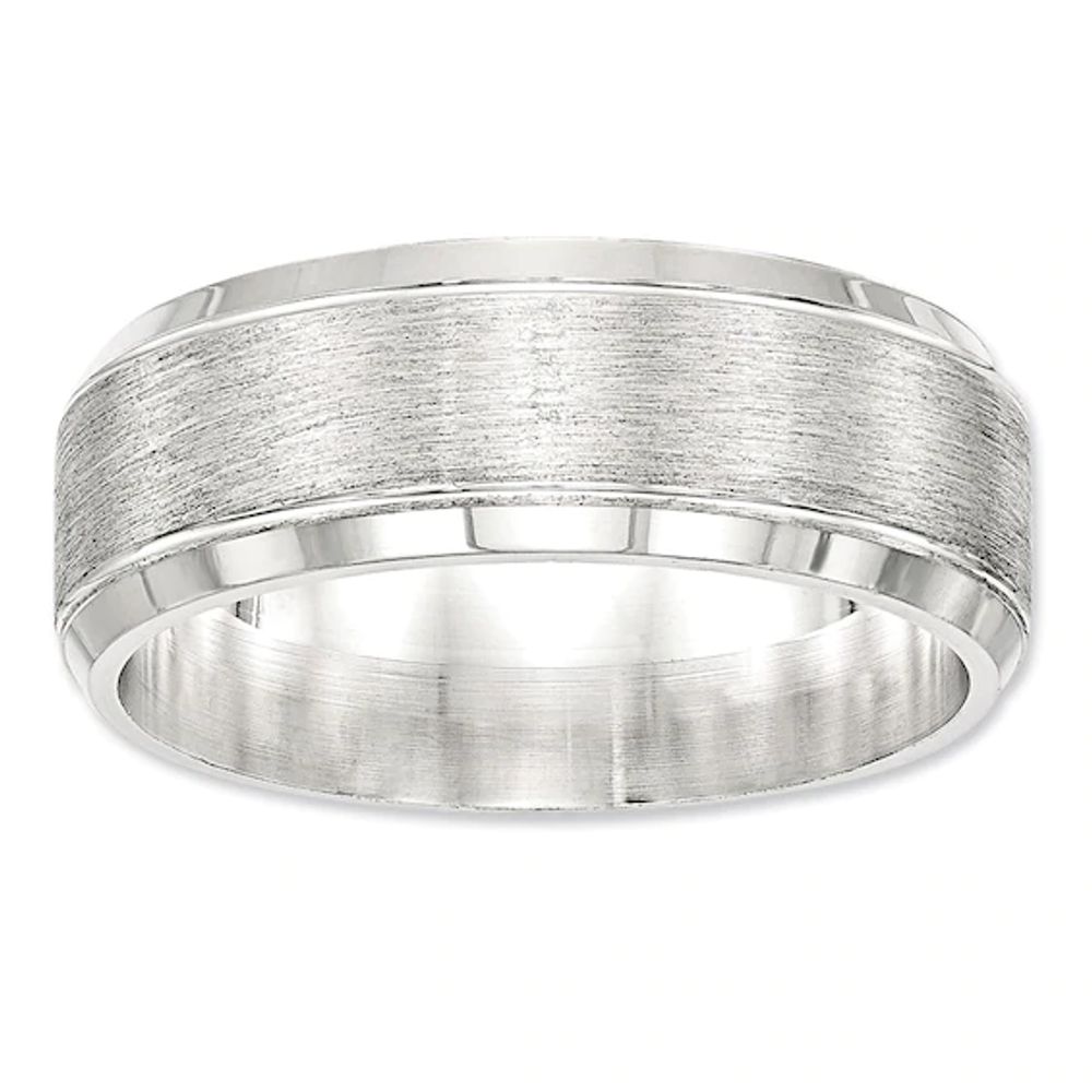 Men's 8.0mm Beveled Edge Brushed Wedding Band in Sterling Silver