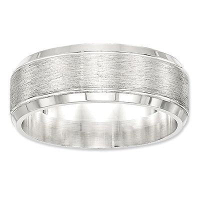 Men's 8.0mm Beveled Edge Brushed Wedding Band Sterling Silver