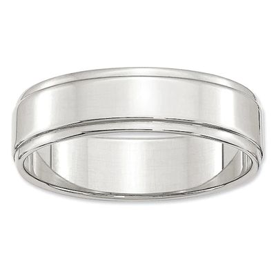 Men's 6.0mm Groove Edge Flat Wedding Band Sterling Silver