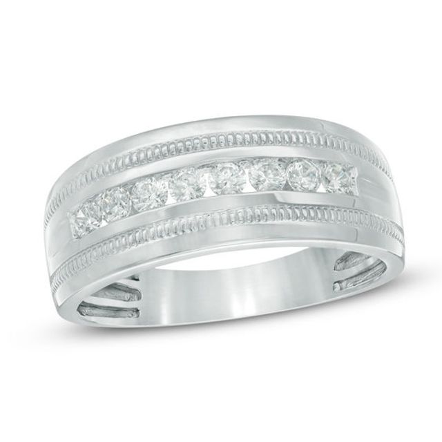 Men's 1/2 CT. T.w. Diamond Milgrain Wedding Band in 10K White Gold