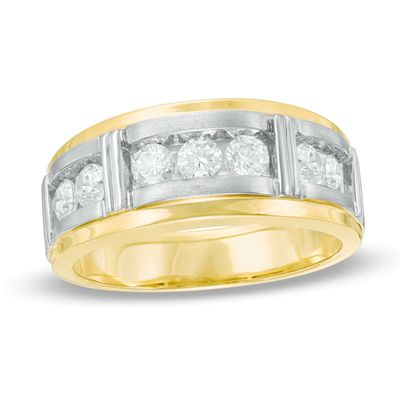 Men's 1/4 CT. T.w. Diamond Seven Stone Bar Wedding Band in 10K Two-Tone Gold