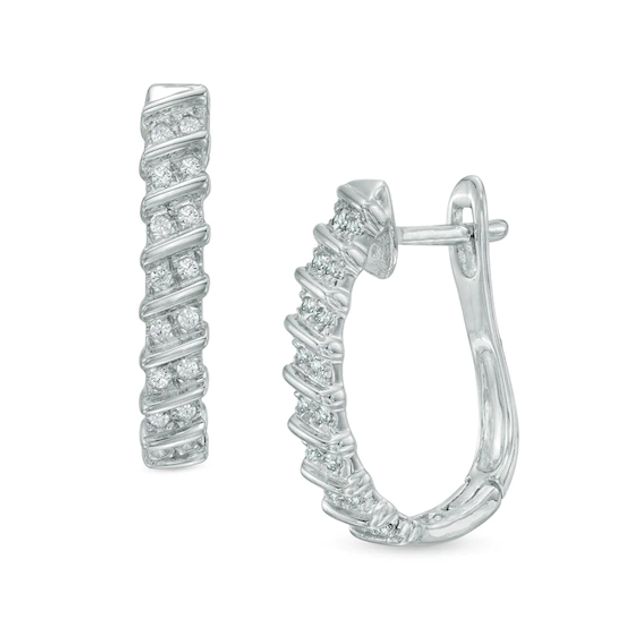 1/5 CT. T.w. Diamond Double Row Cascading Hoop Earrings in 10K White Gold