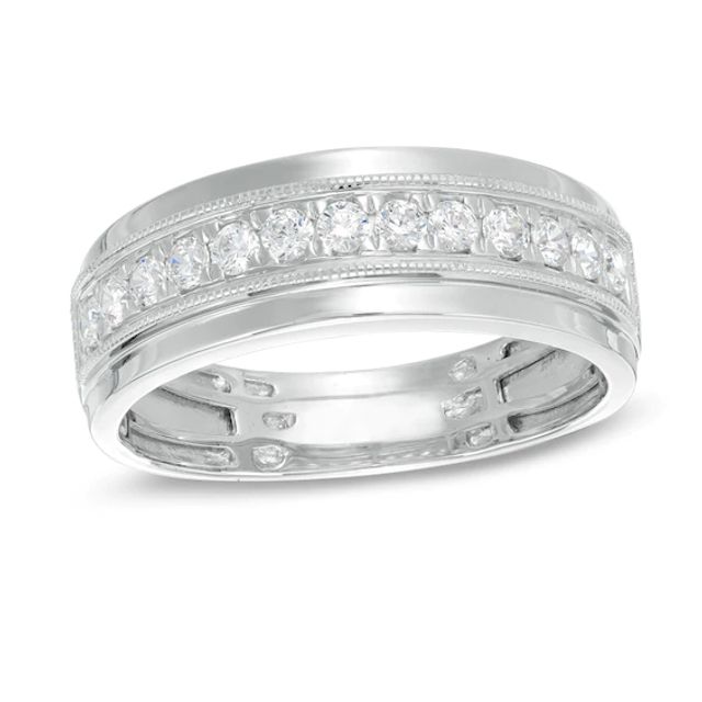 Men's 1/2 CT. T.w. Diamond Milgrain Wedding Band in 10K White Gold