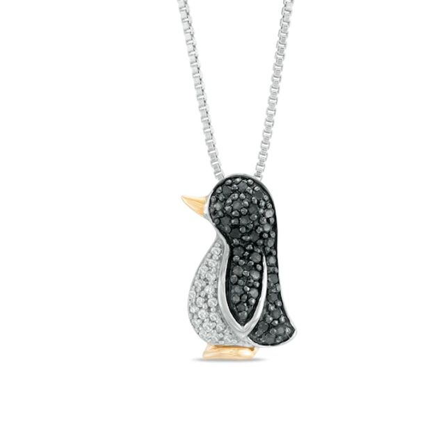 1/4 CT. T.w. Enhanced Black and White Diamond Penguin Pendant in Sterling Silver and 14K Gold